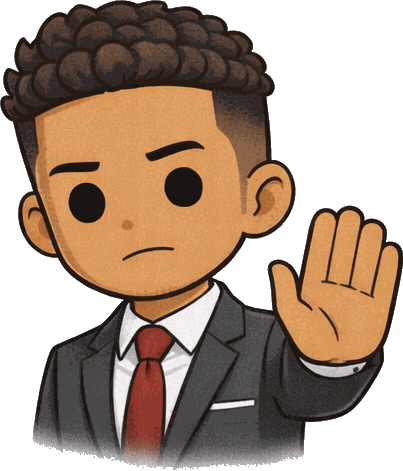 Three, the 3SK Finance character, holding up a hand to turn away predatory sponsors